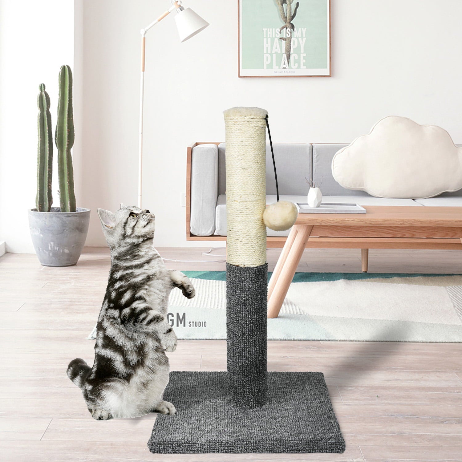 LONGRV Cat Scratching Post, Natural Sisal Scratcher Board, Cat Interactive Toys,20.5Inch