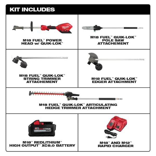 M18 FUEL 18 V Lithium Ion Cordless Brushless String Grass Trimmer 8.0Ah Kit with Pole Saw, Hedge Trimmer, Edger