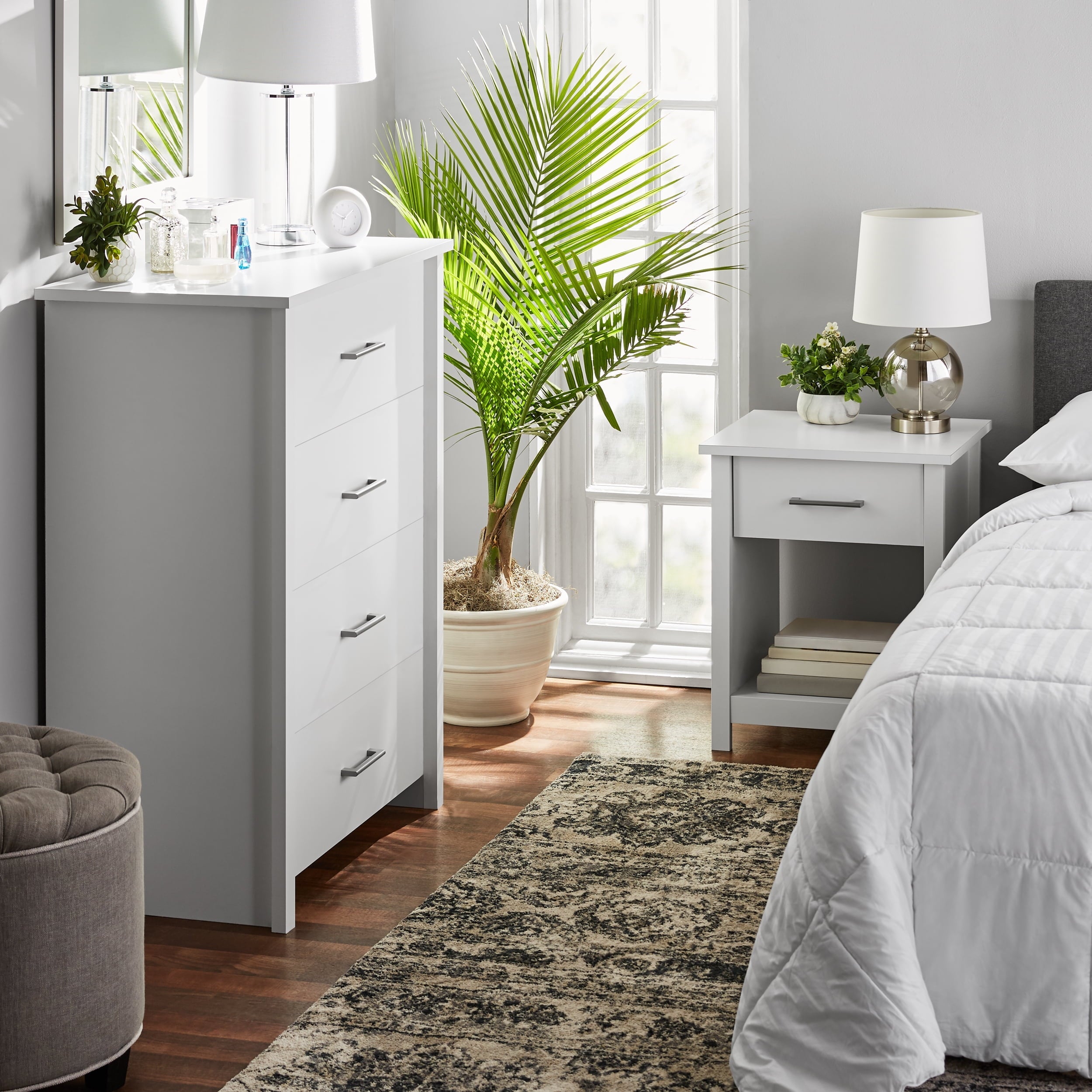 Mainstays Hillside Nightstand with Drawer, White Finish