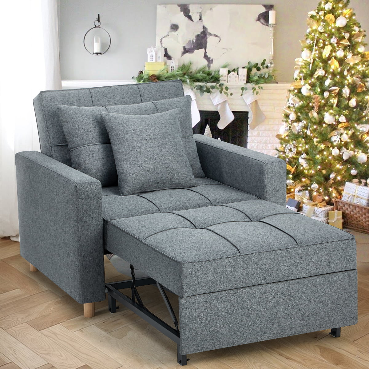 YODOLLA 3-in-1 Futon Sofa Bed Chair,Convertible Sofa Sleeper-Dark Gray