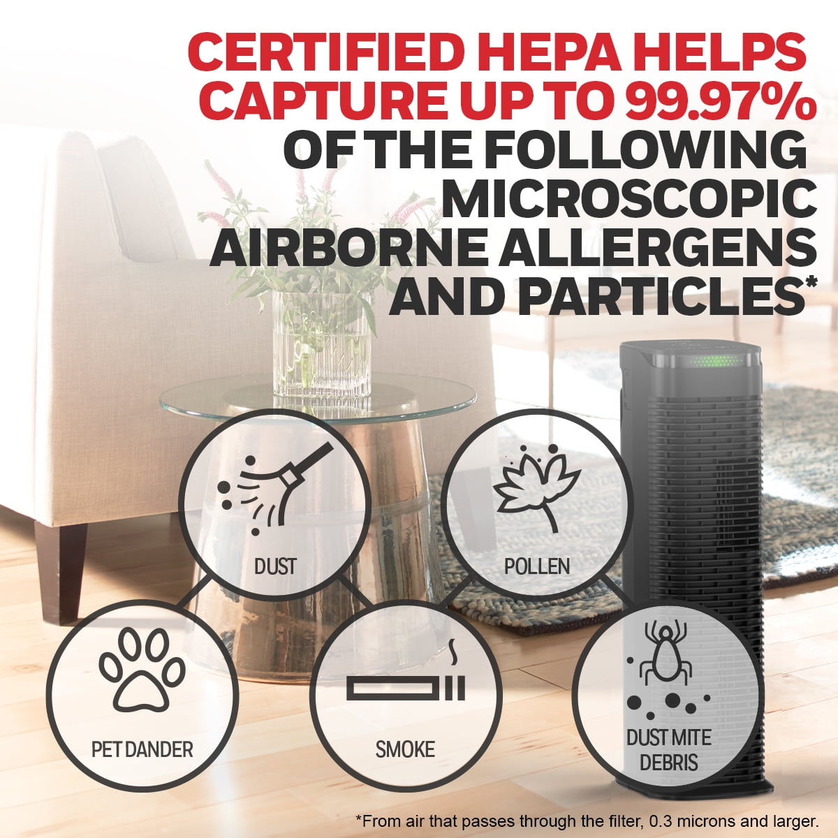 Honeywell Allergen Plus HEPA Air Purifier Allergen Reducer 200 sq ft Wildfire/Smoke, Pollen, Pet Dander, Dust, HPA180