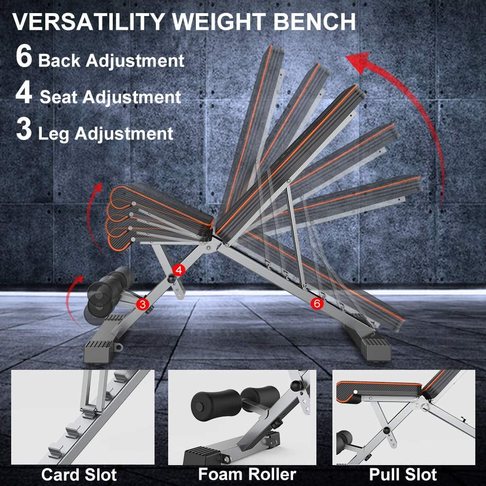 Yoleo 660 lbs Folding Sturdy Workout Bench  Weight Strength Training Benches  Thickness Pad with 7 Adjustable Incline