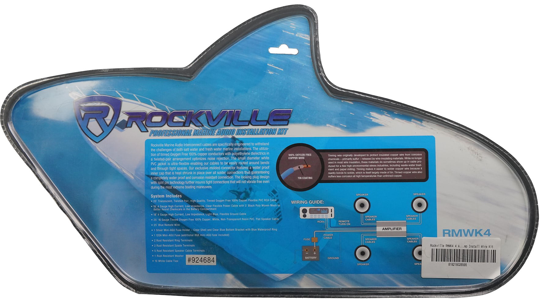 Rockville RXM-S30 Micro Marine/ATV Amplifier 2400w Peak 4 Channel 4x150W+Amp Kit