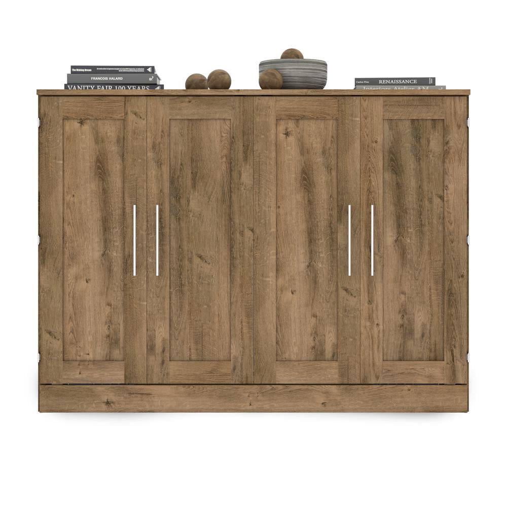 Pur by Bestar Full Cabinet Bed with Mattress in Rustic Brown