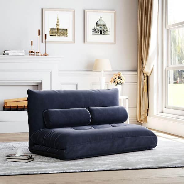 Antique Navy Adjustable Folding Futon Sofa Bed with 2-Pillows