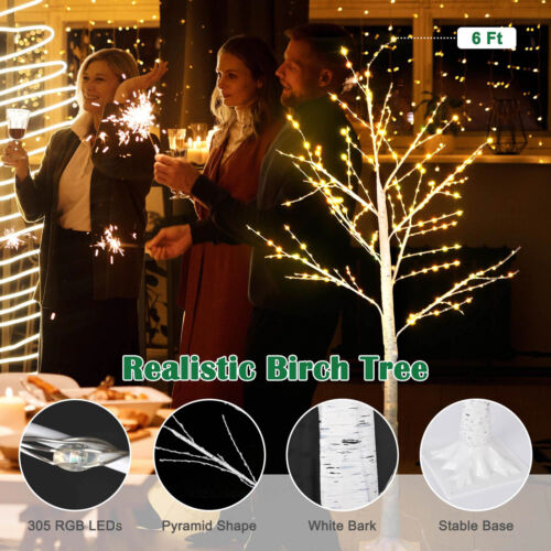 6 Ft Birch Tree Light 305 RGB LED Color Changing Home Outdoor Christmas Decor
