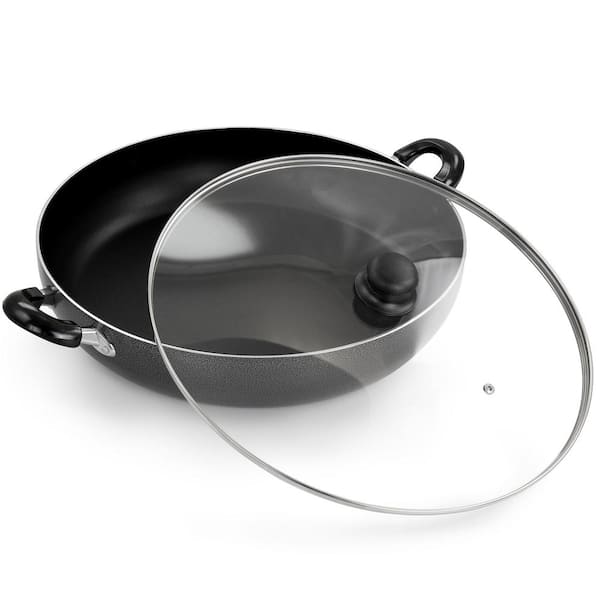 Professional Results 16 in. Aluminum Nonstick Stovetop Deep Frying Pan in Granite with Lid