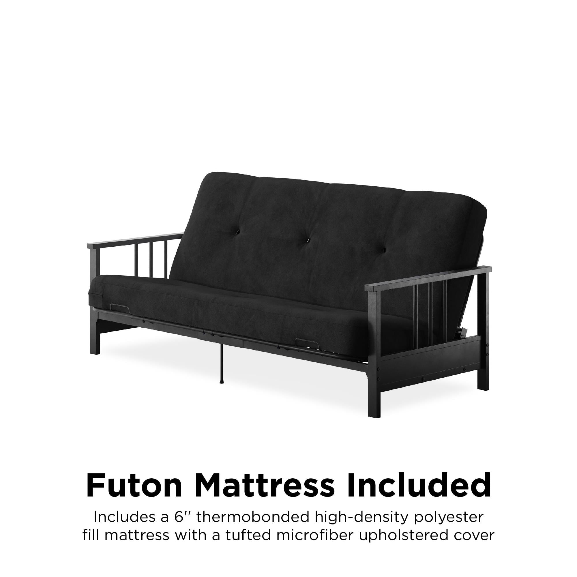 DHP Harlow Full Metal Arm Futon with 6â Thermobonded High Density Polyester Fill Black Microfiber Mattress