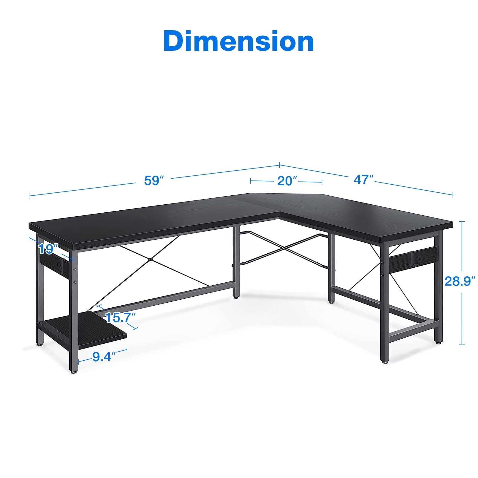 59 inch L-Shaped Large Computer Desk with PC Stand, Home Office Writing Desk, Black