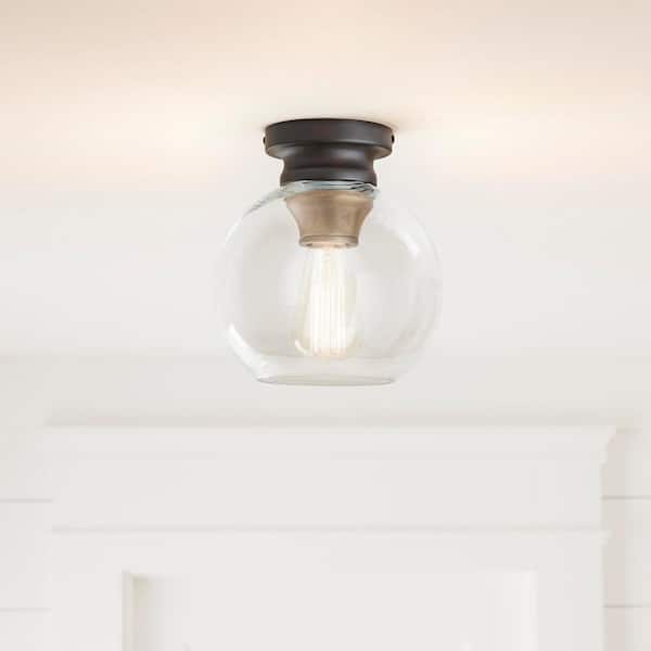 Evelyn 8 in. 1-Light Modern Industrial Bronze Flush Mount Ceiling Light with Clear Glass Shade