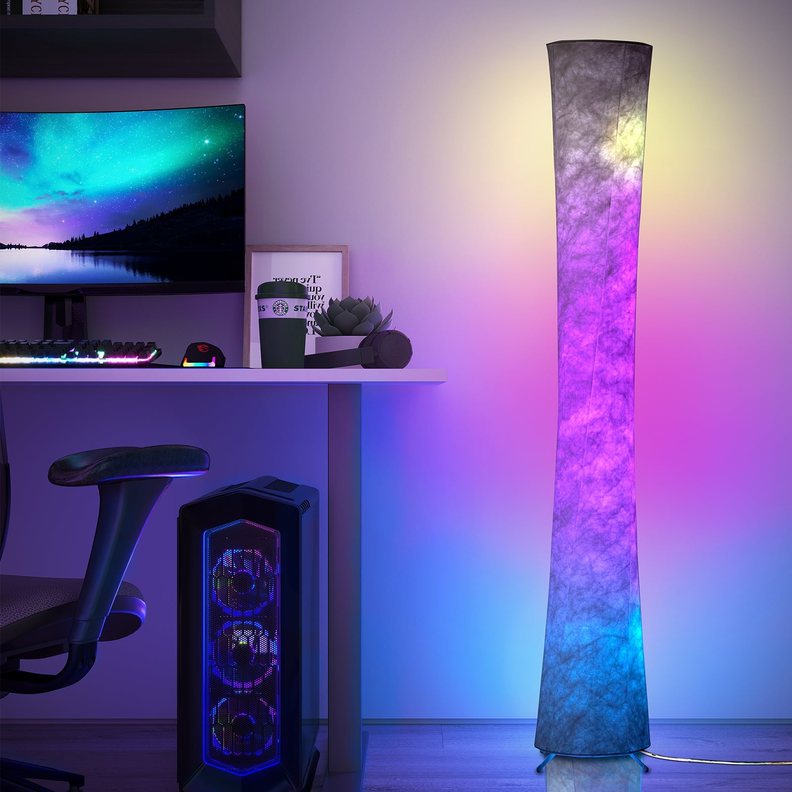 SUNMORY Soft Light LED Floor Lamp, 61'' RGB Color Changing Tall Lamp, Smart Standing Lamp With Remote Control and APP Control for Living Room, Bedroom and Game Room