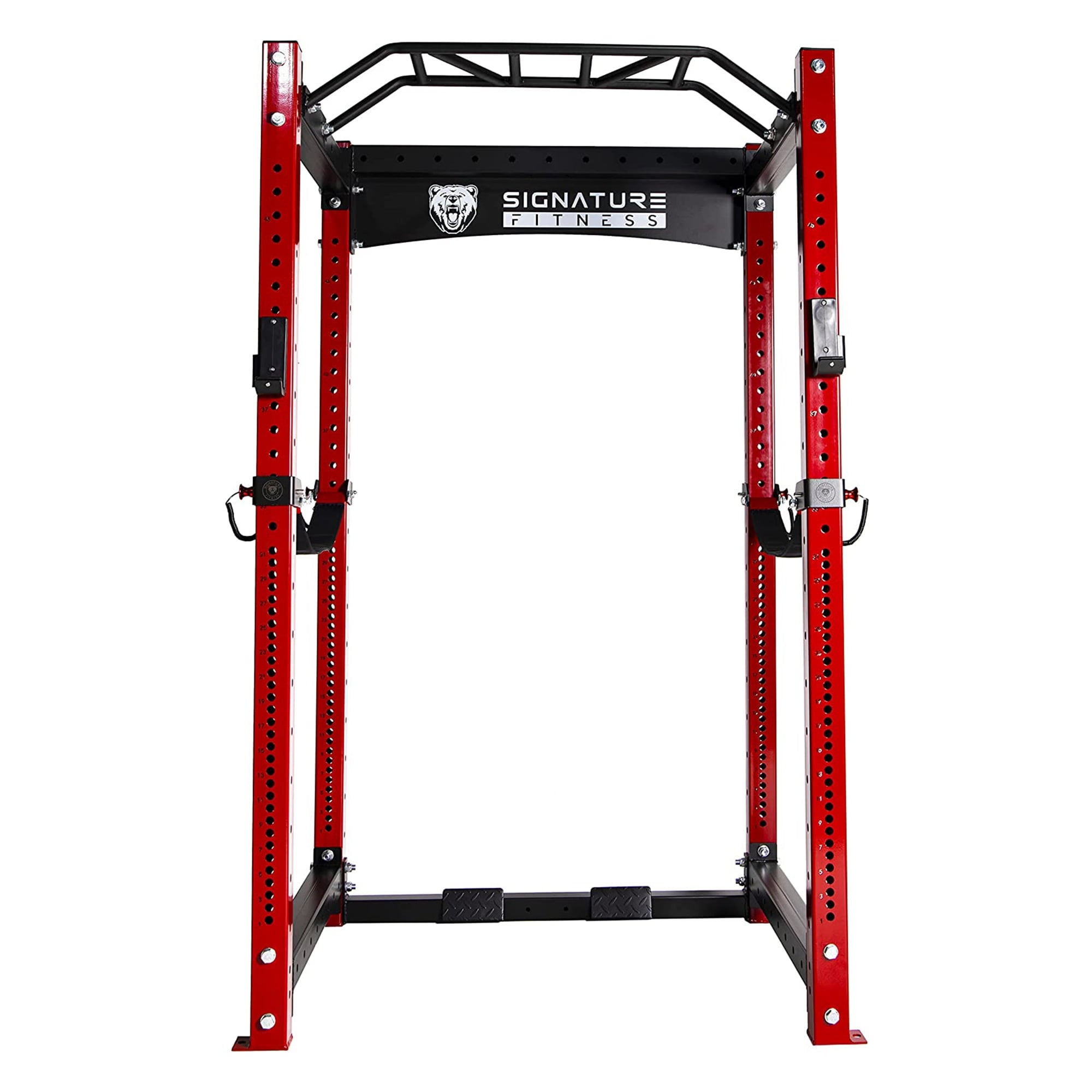 Signature Fitness 1,500 Lb Capacity 3 x 3 Inch Power Cage Squat Rack, Red