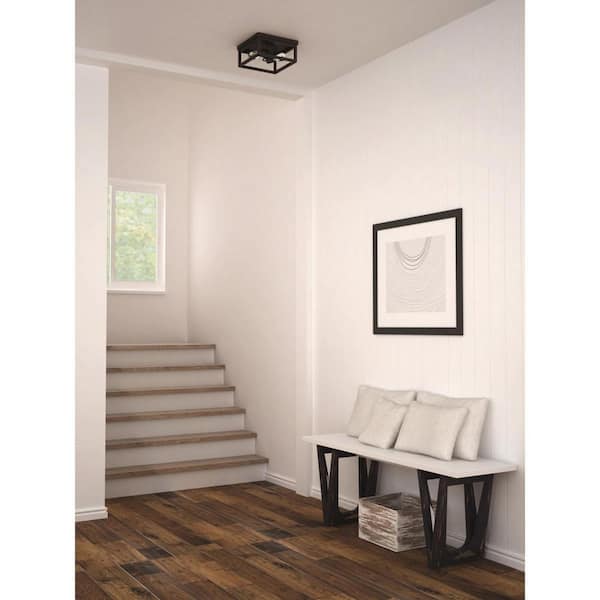 Boswell Quarter 12-1/2 in. 2-Light Black Industrial Open Cage Flush Mount Ceiling Light with Bulbs Included