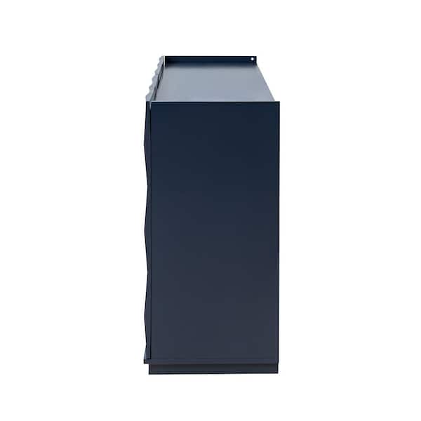 Cheryl 60 in. 3-Dimensional 4 Doors Wooden Base Navy Sideboard with High-Gloss Finish and Geometric Patterns