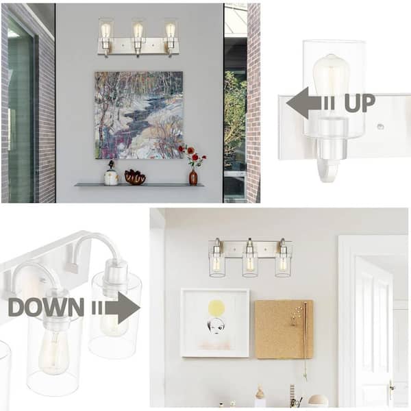21.9 in. 3-Light Brushed Nickel Vanity Light with Clear Glass Shade Bathroom Light Fixture