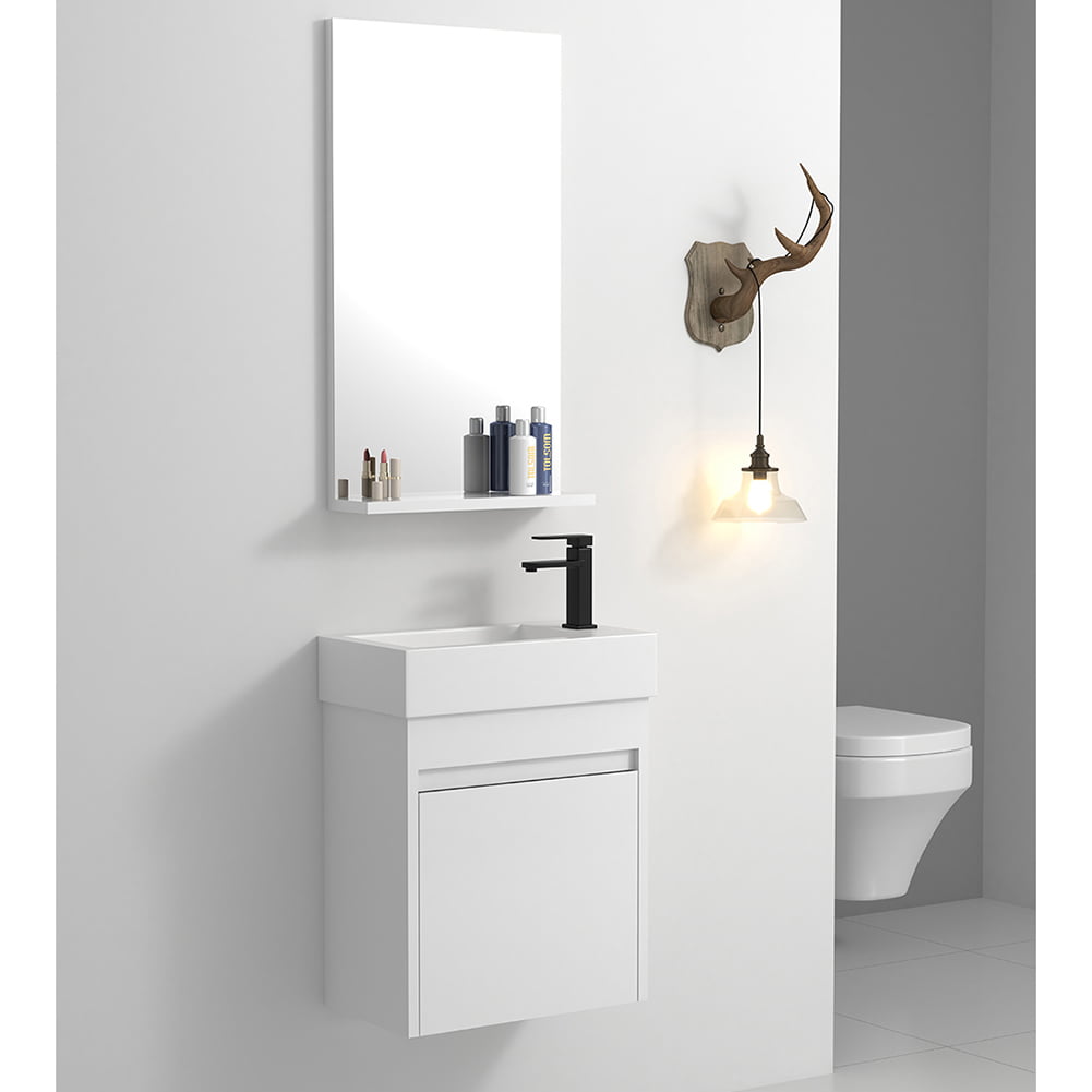 Kepooman Wall Mounted Bathroom Vanity Set with Top, Floating Bathroom Vanity, 18x10 in, White Straight Grain