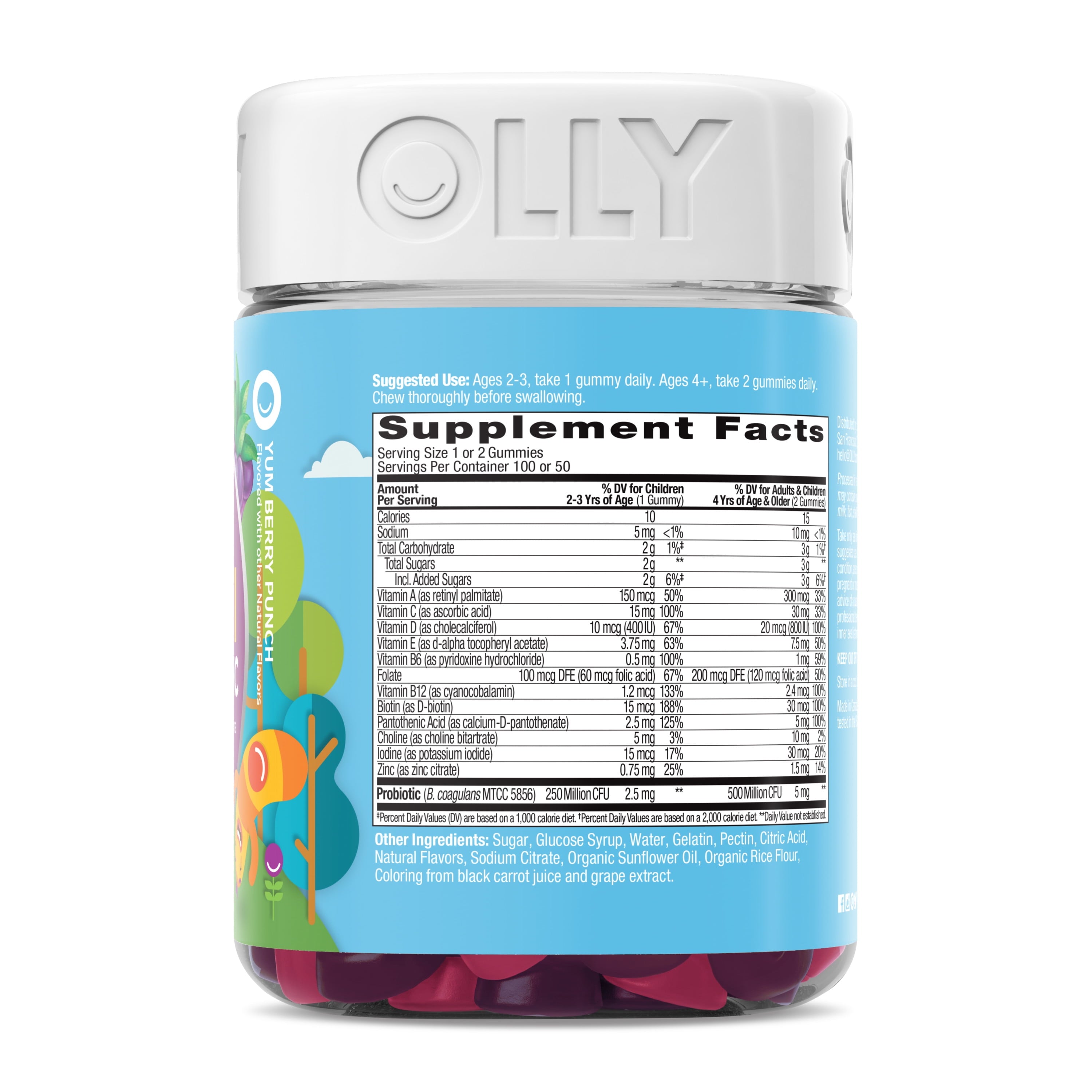 OLLY Kids Multivitamin + Probiotic Gummy, Vitamin A, C, D, E, B, Zinc, Berry, 100 Ct