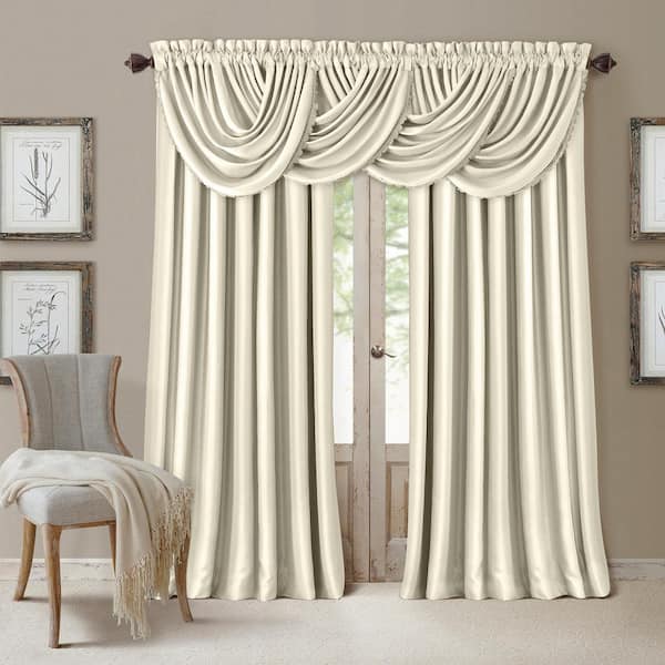 All Seasons Ivory Solid Polyester 52(in)X95(in) Rod Pocket/Back Tab Blackout Curtain Panel