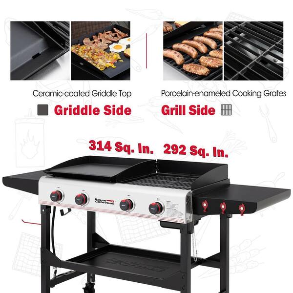 4-Burner 48,000 BTU Portable Flat Top Gas Grill and Griddle Combo Grill in Black with Folding Legs for Outdoor Cooking