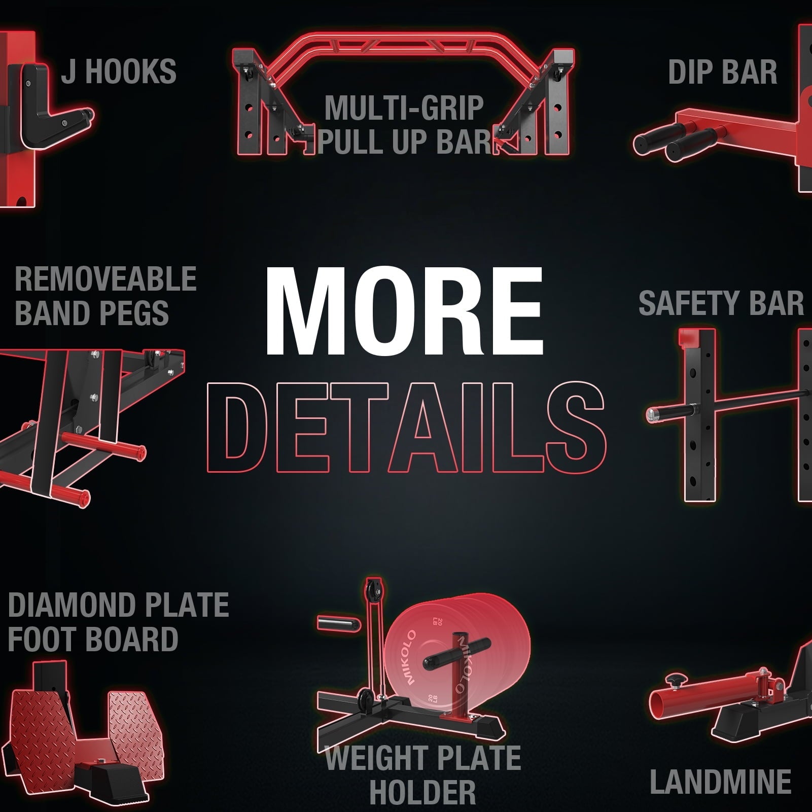 Mikolo Power Rack Cage, 1500LBS Weight Cage with 800LB Capacity Adjustable Weight Bench and 1500LBS Capacity Barbell Combo