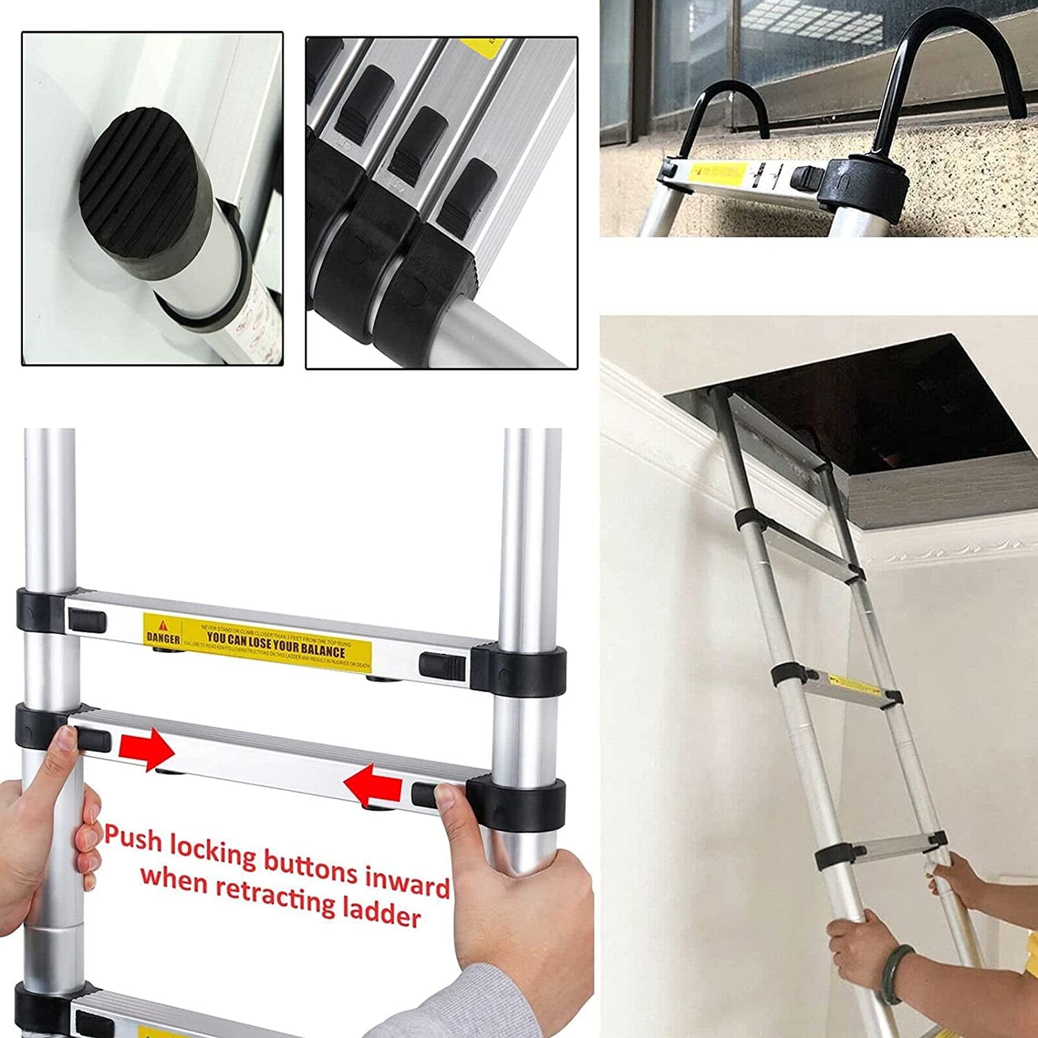 Dayplus Telescoping Ladder 20FT Telescopic Extension Ladder Aluminum Extendable Lightweight Ladder Steps Safety Collapsible Ladder