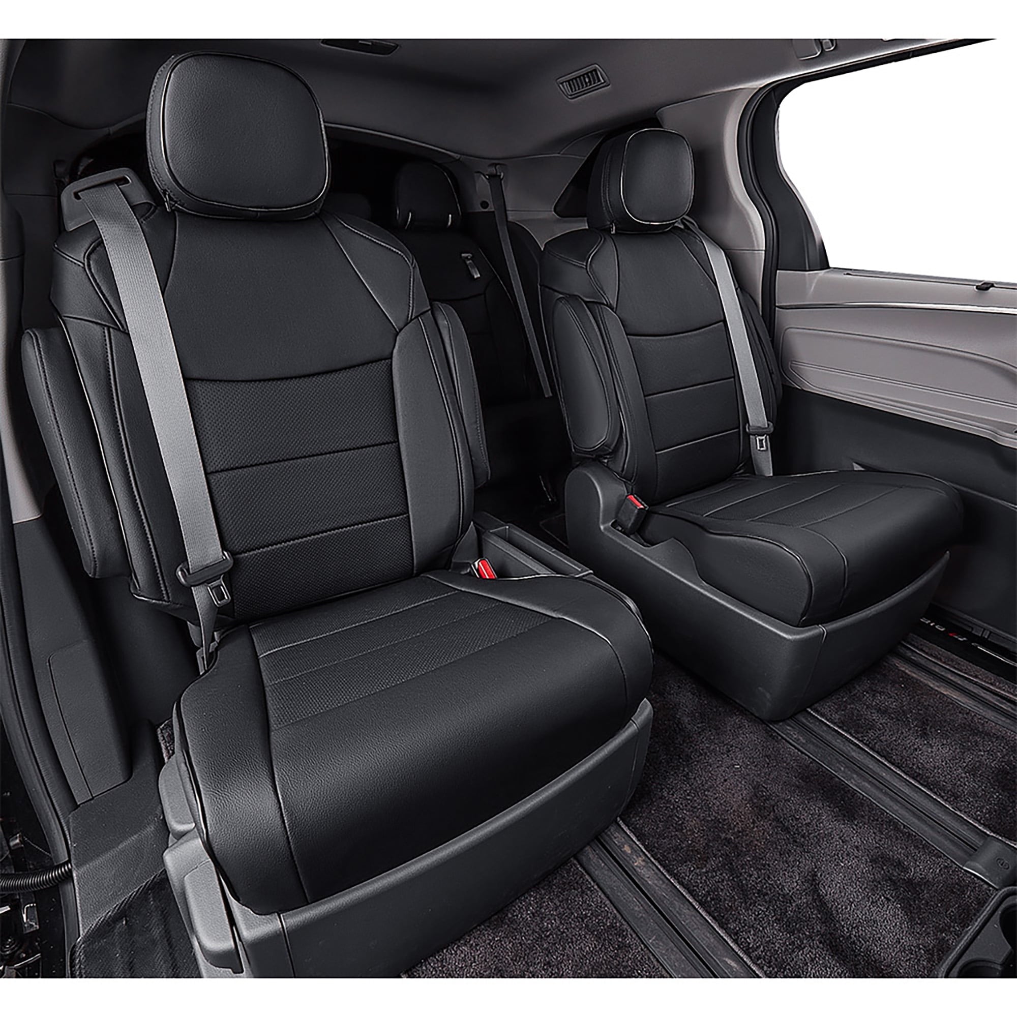 EKR Custom Fit Sienna Car Seat Covers for Toyota Sienna LE,XLE,SE,XLE Premium 2011-2020-Three Row,Breathable Leatherette Auto Seat Covers(Full Set,Black)