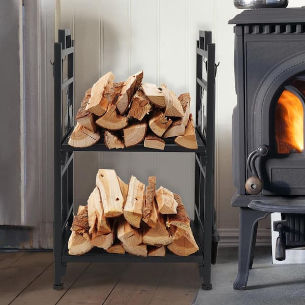 Double Layer 30 in. Heavy-Duty Firewood Rack with Tools