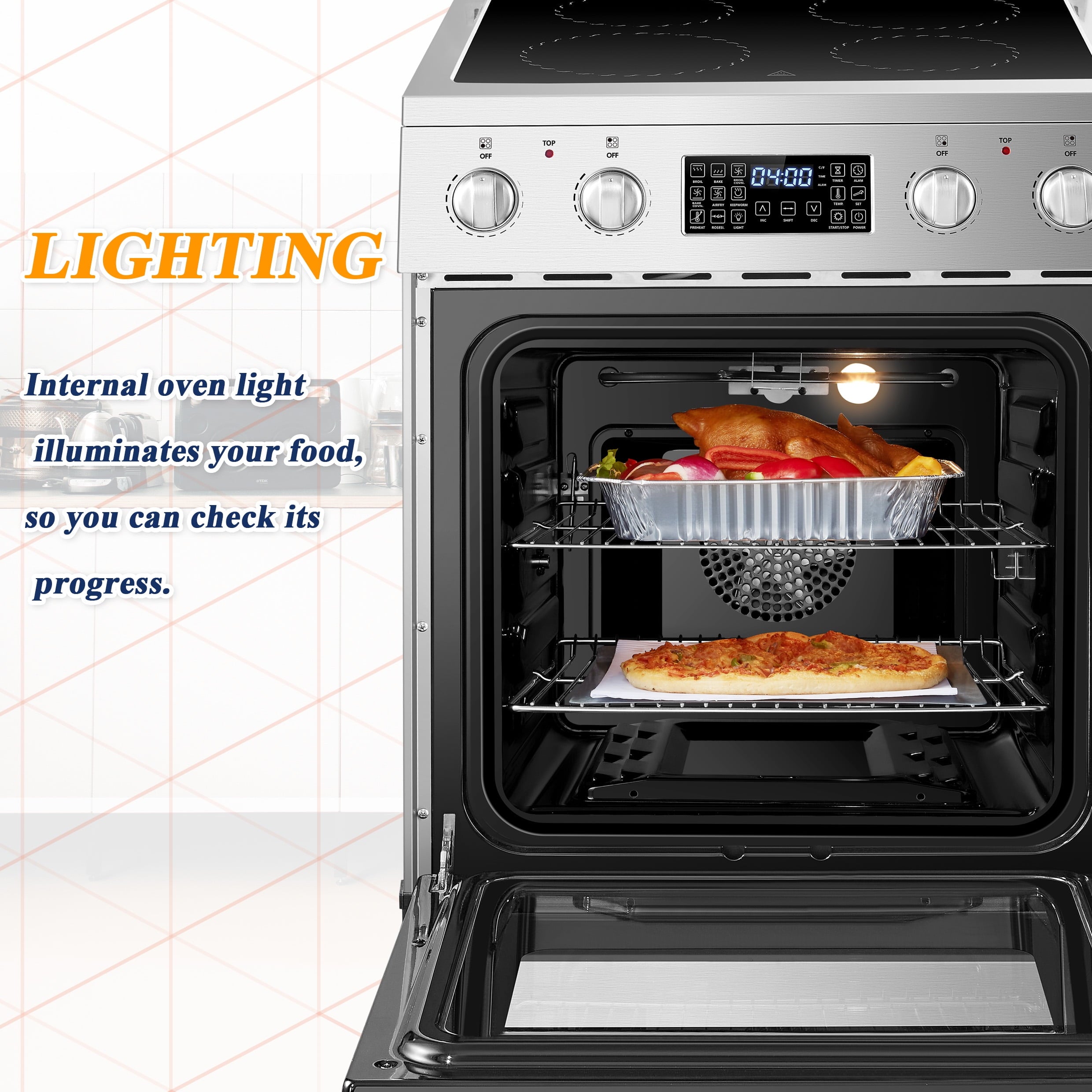 Lanbo 24 inch 2.9 Cu.ft Freestanding Electric Range with Air Fry, Rotisserie and  Convection Oven