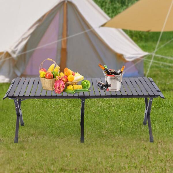 Rectangular Wood Outdoor Portable Foldable Picnic Table Walnut Color