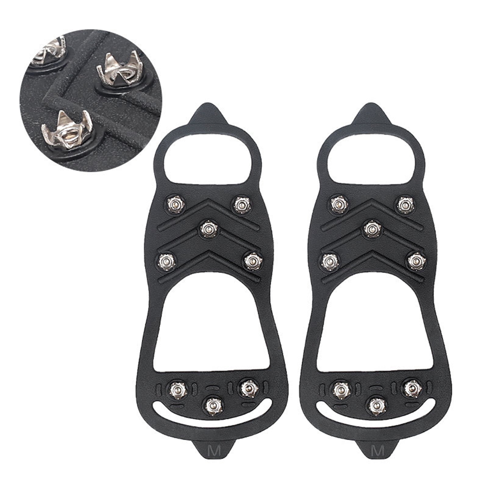 LeKY 2Pcs 8-tooth Anti-Skid Ice Climbing Shoe Spikes Grips Snowshoes Covers Crampons Black M
