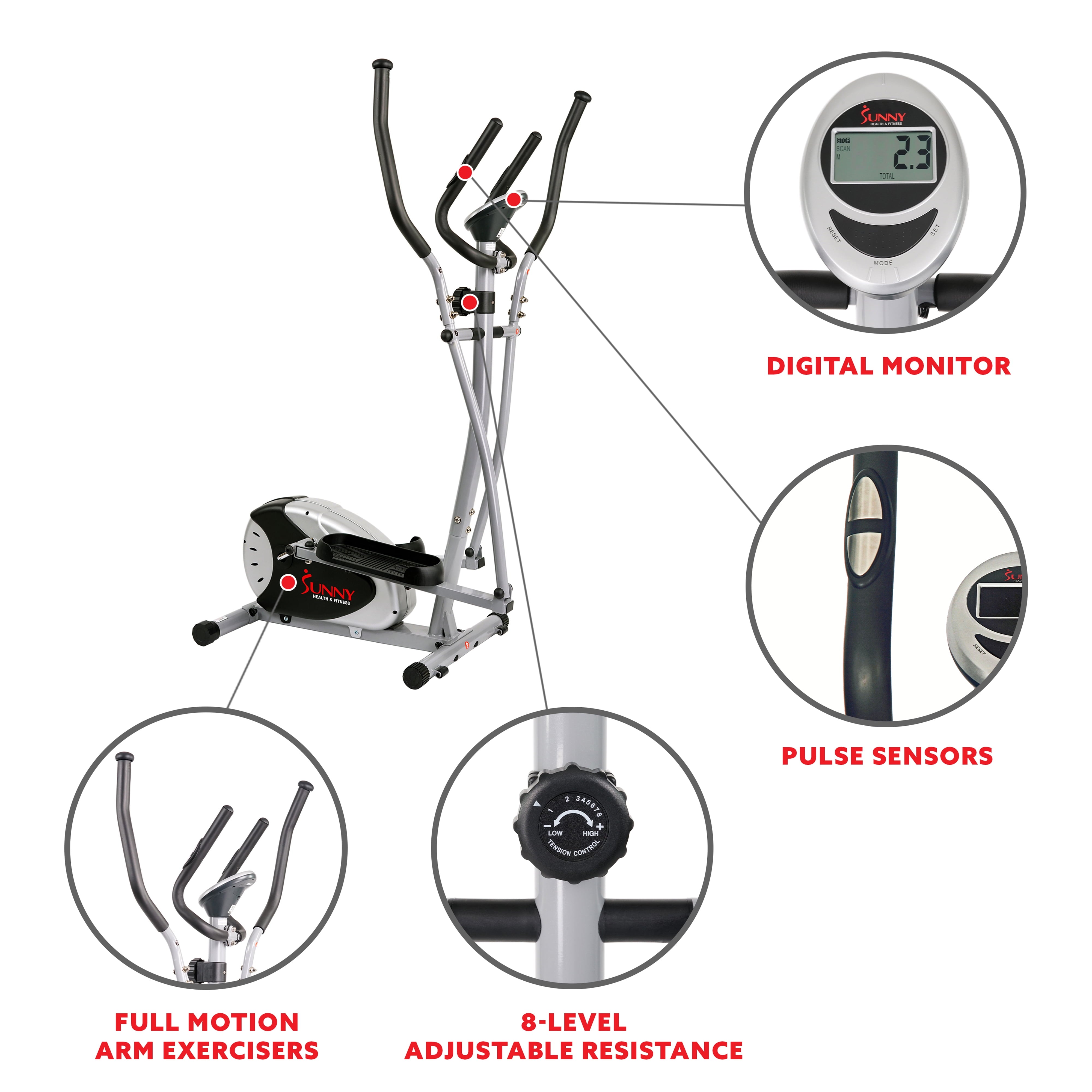 Sunny Health & Fitness SF-E905 Magnetic Elliptical Bike Elliptical Machine w/ LCD Monitor and Heart Rate Monitoring