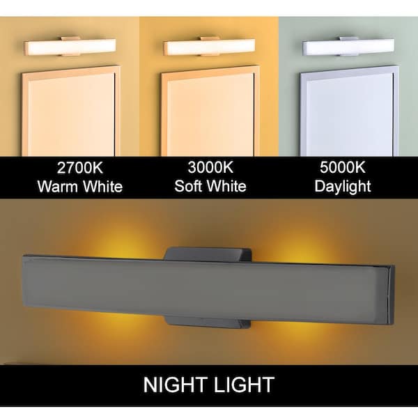 Collier Heights 24 in. Chrome Curved Selectable LED Bathroom Vanity Light Bar Flush Mount with Night Light Feature