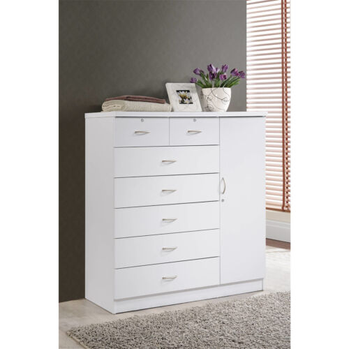 Hodedah 7 Drawer Jumbo Chest, Five Large Drawers, Two Smaller Drawers with Two L