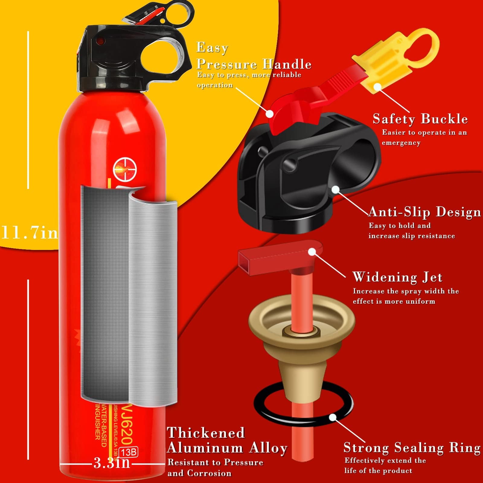 Ougist Fire Extinguisher for House,This Special Water-Based Fire Extinguisher Can Be Used in Cold Environments,Prevents Combustibles From Burning Again and is Easy to Clean After Use.