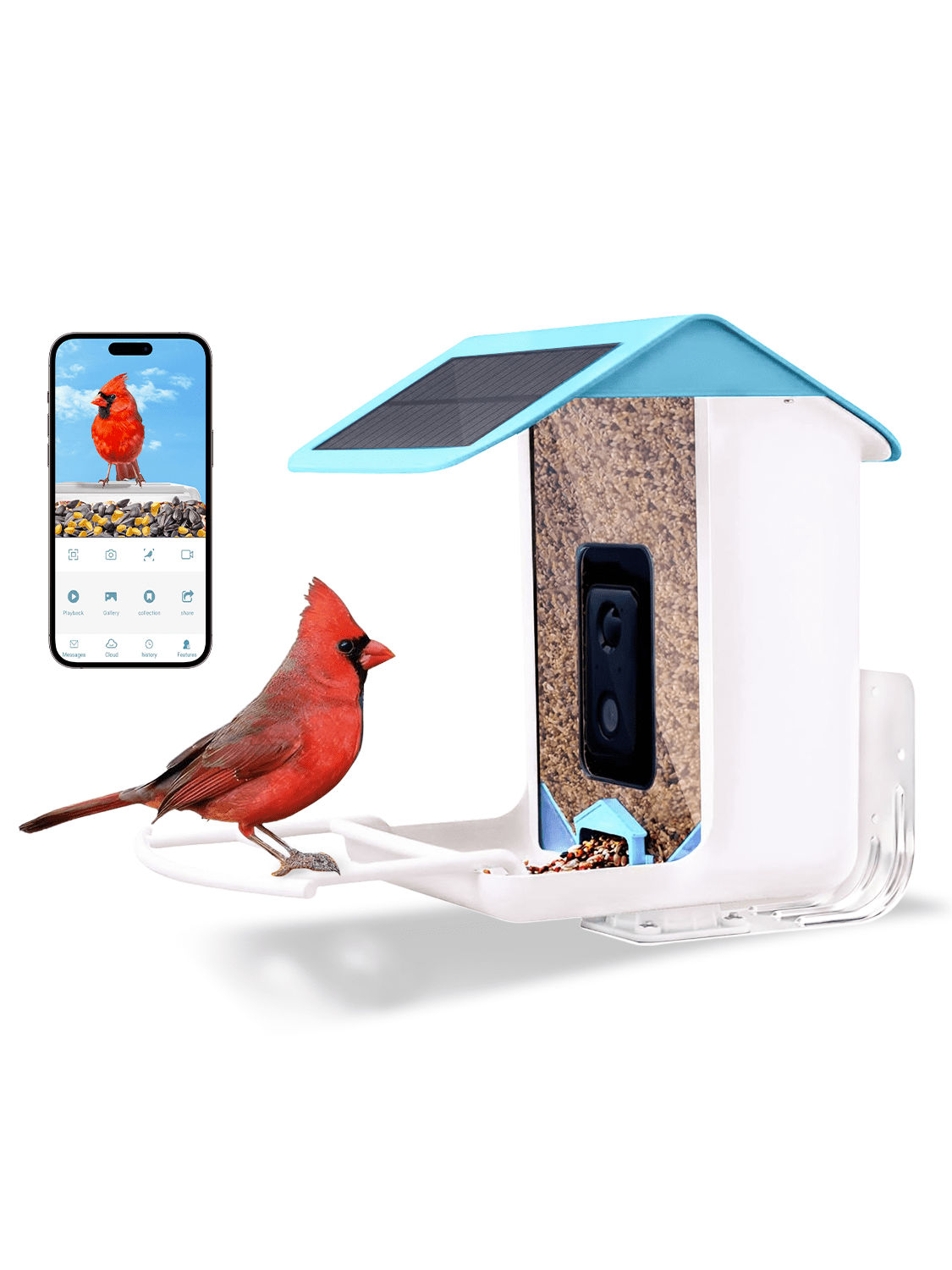 Bird Feeder with Camera,YBLOC Bird House,AI Smart Bird Feeder,Camera 1080P HD Video,AI Identify Bird,Wifi ,Blue