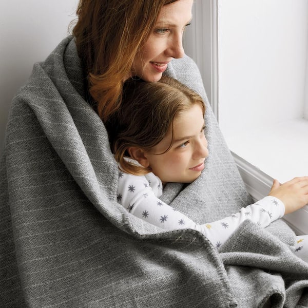 Pinstripe Navy Wool Full/Queen Blanket