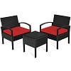 Costway 3PCS Patio Rattan Furniture Set Coffee Table & Chairs Set with Seat Cushions Garden