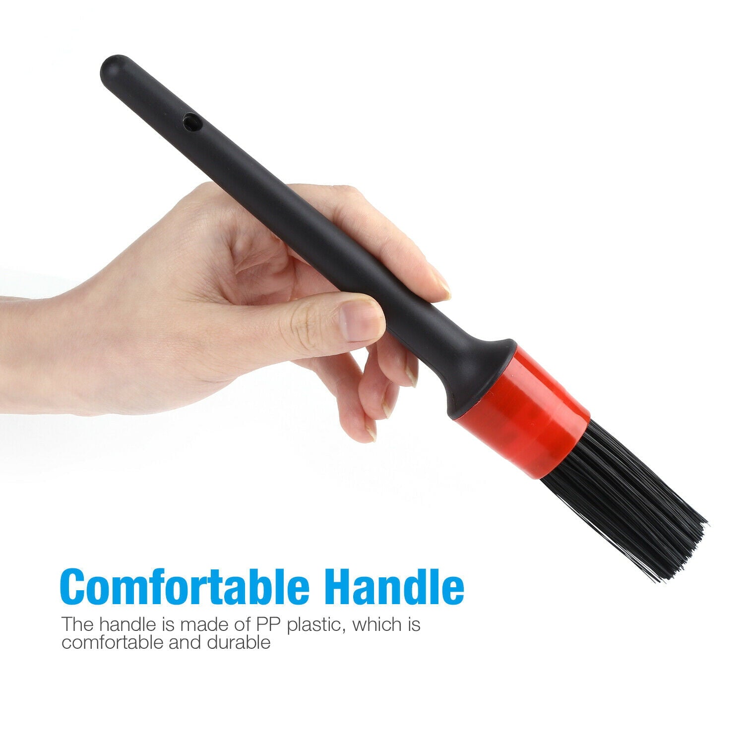 Detailing Brush Kit (Set of 5), Natural Boar Hair Mixed Fibre Beech Handle, Automotive Cleaning Brushes Wet & Dry Use Scratch Free for Interior Exterior Leather Emblem Wheel Tire Nut