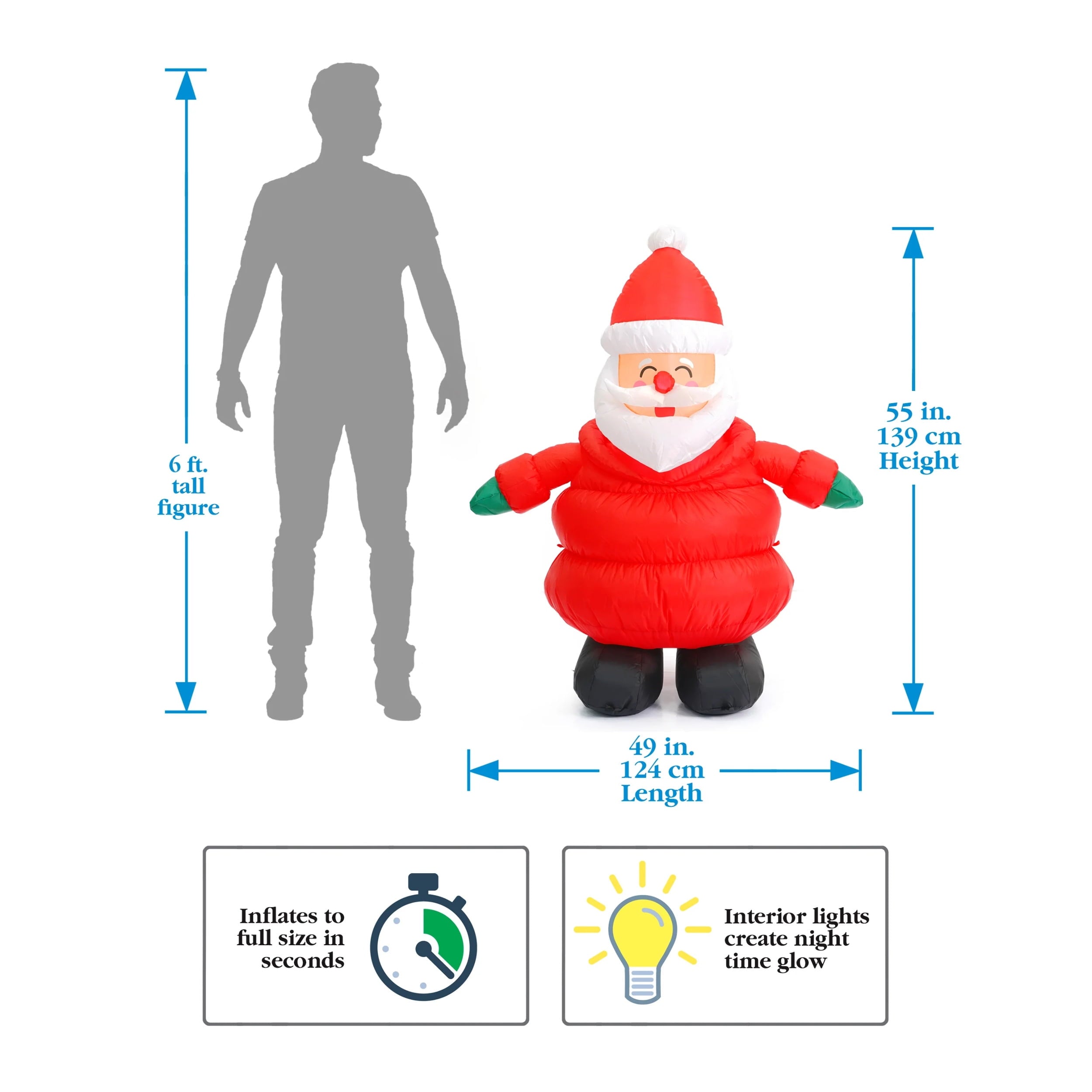 4.5ft Puffy Coat Santa - Lighted Christmas Inflatable by Seasonal LLC