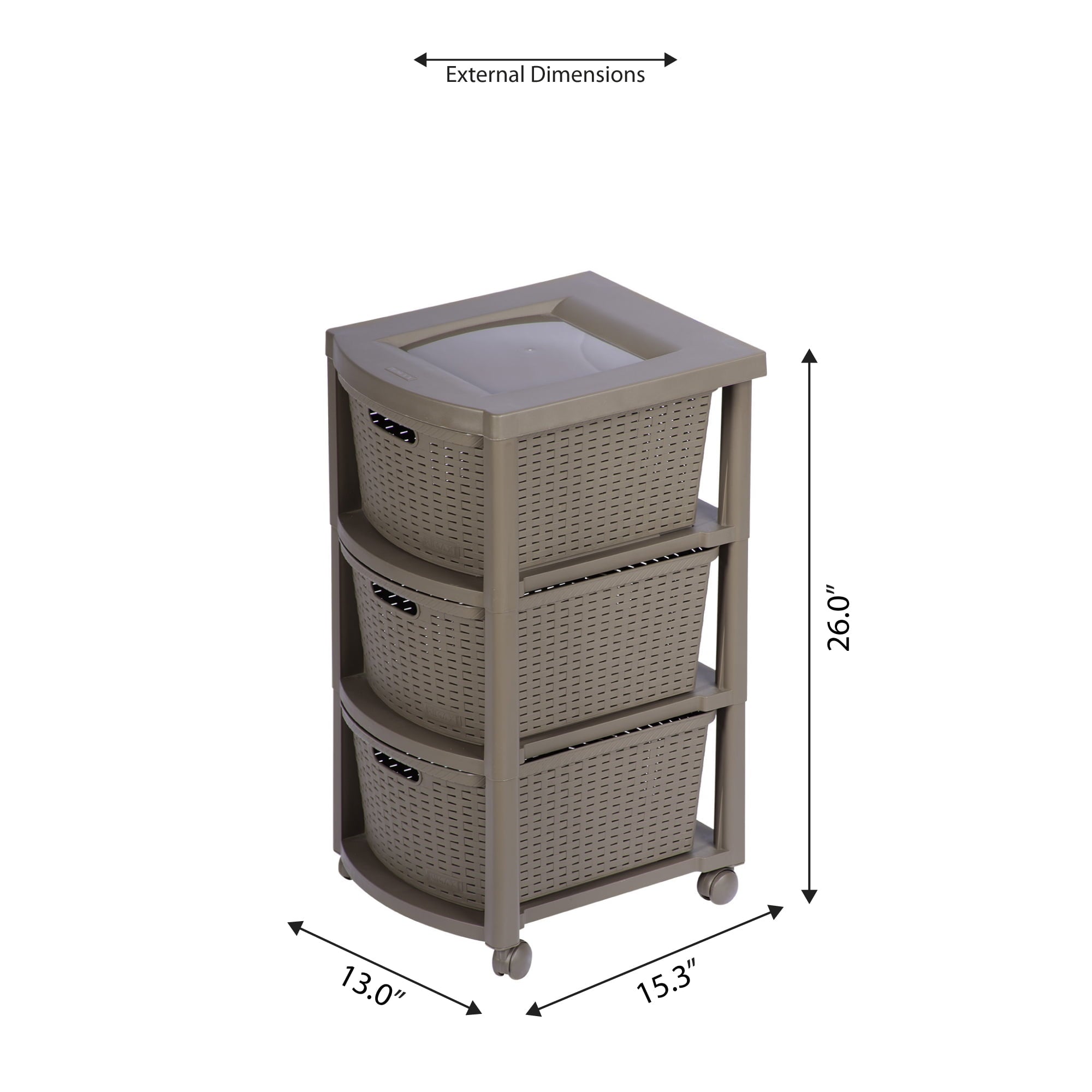 Rimax Plastic All-purpose 3-Drawer Mobile Rolling Cart, Brown