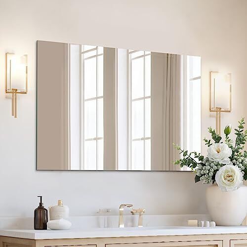 Frameless Mirror Wall Mirror 40" X 32" Modern Rectangle Bathroom Mirrors For Wal