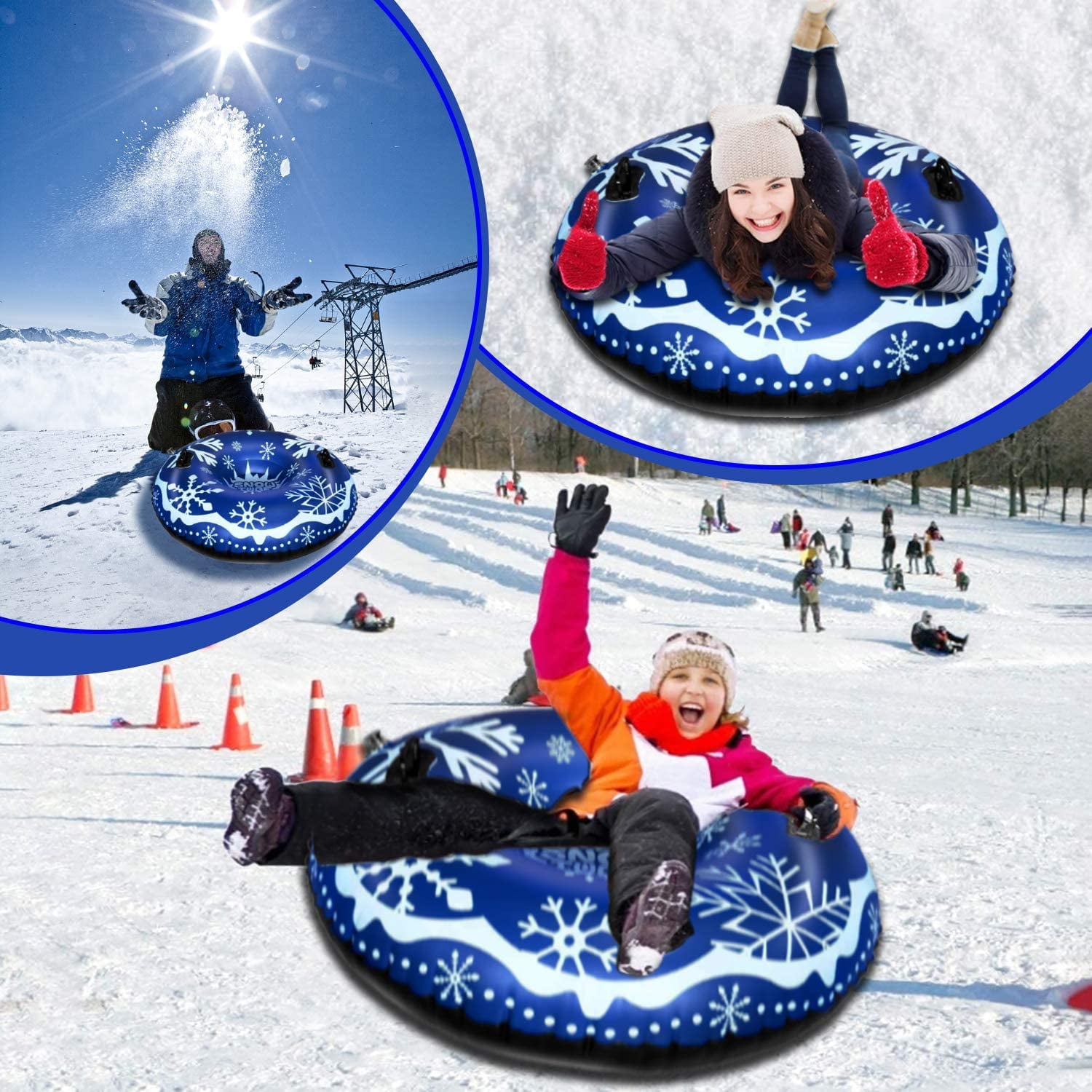 Snow Tube - Winter Saving LONGRV 47 In. Snow Sled, Inflatable Snow Tubes for Sledding Kids, Tubes for Floating with 2 Handles, Snow Sled for Adults and Children for Christmas