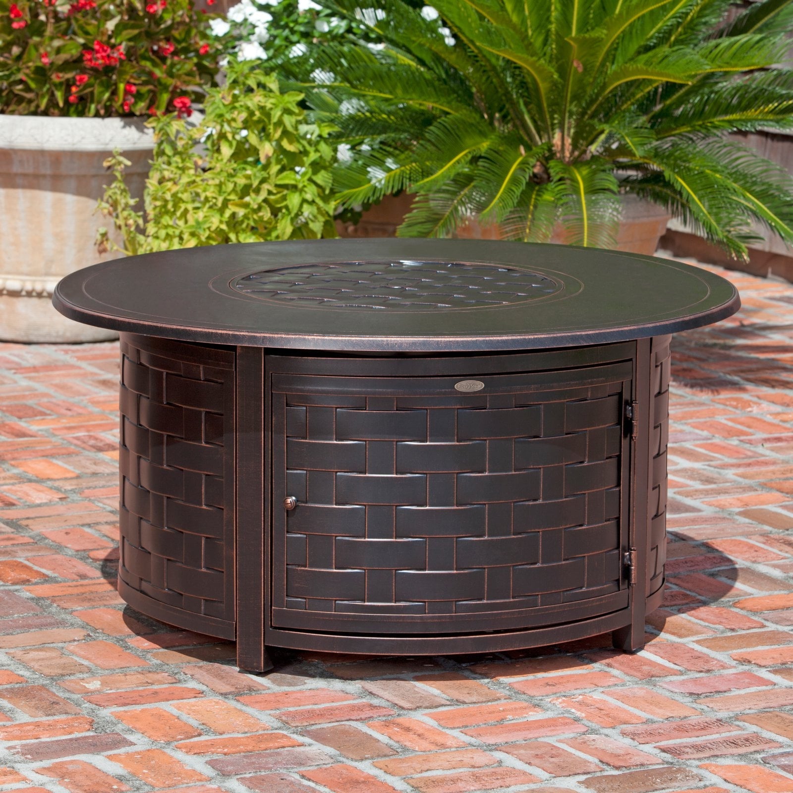 Fire Sense Perissa Woven Round Cast Aluminum Propane Gas Fire Pit