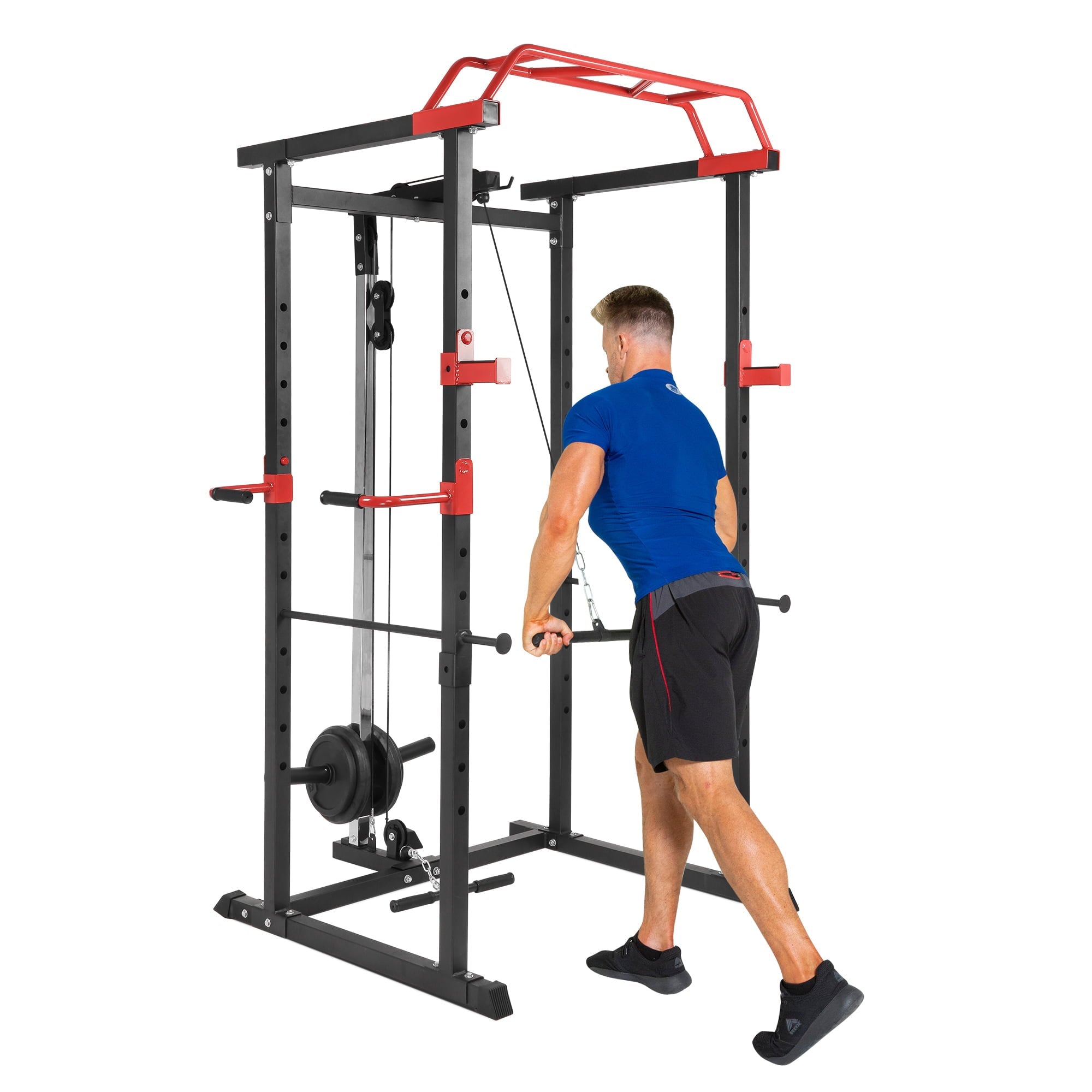 Power Cage with Lat Pulldown System Multi-functional Home Gym Squat Rack with Pull Up Bar,1000LBS Capacity