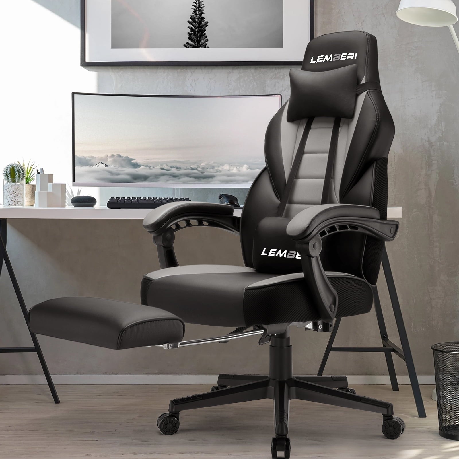 Waleaf Gaming Chair with Lumbar Massage, Ergonomic Gamer Gear Gaming Chair with Footrest