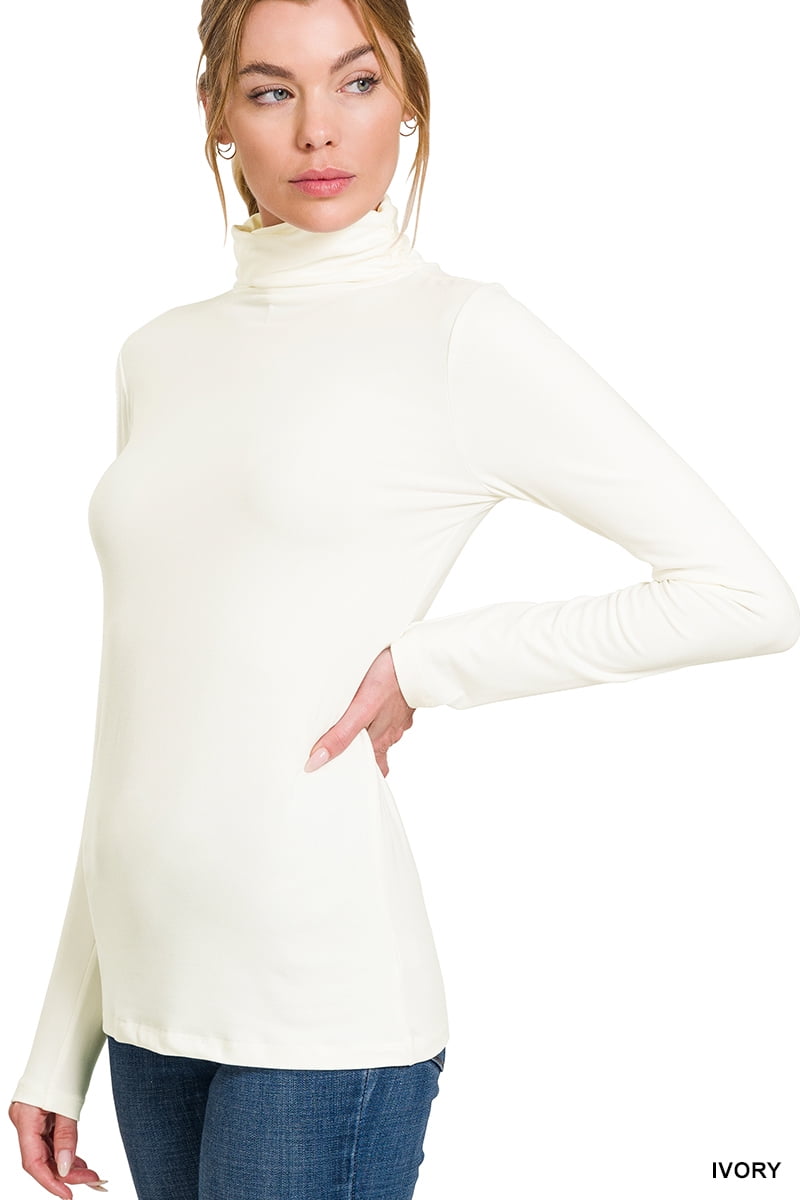 Zenana Women & Plus Microfiber Mock Turtleneck Long Sleeve Lightweight Tee Shirt Top