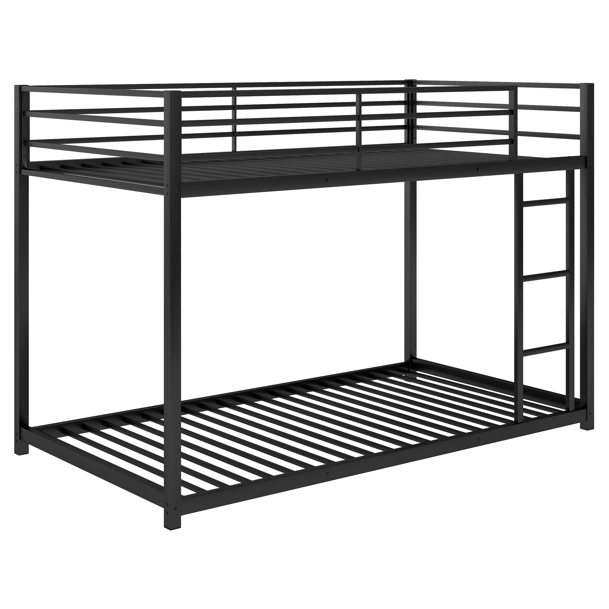 Euroco Twin Metal Low Bunk Bed with Ladder, Black