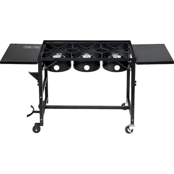 87,000 BTU Outdoor Camping Propane Triple Burner Stove Cooking Station with Folding Side Shelves
