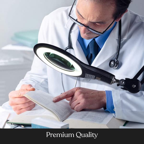 Lightview Pro 33 in. Black LED Adjustable Clamp 2.25 x Lighted Magnifier Desk Lamp