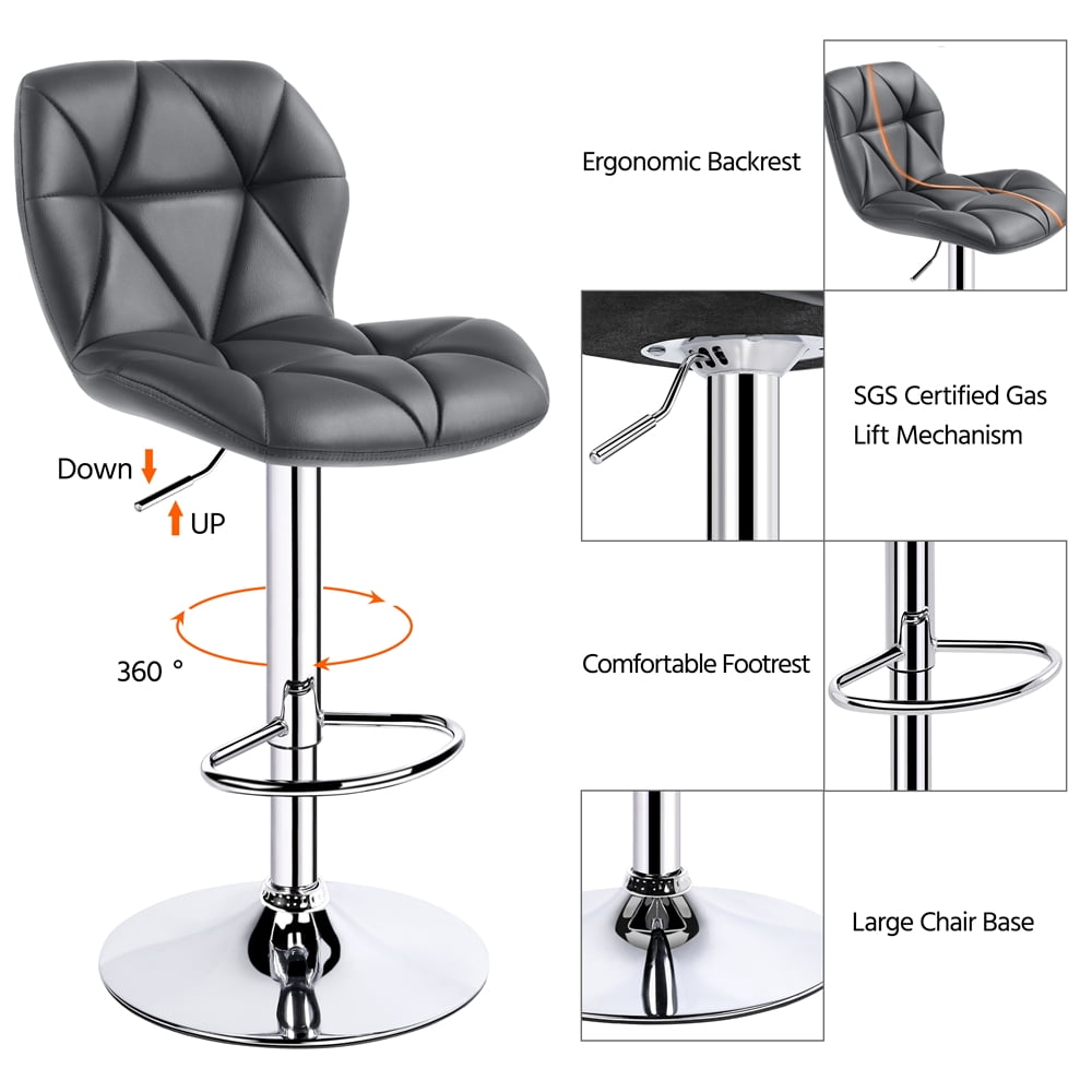 Alden Design Adjustable Counter-Height Faux Leather Modern Barstool, Set of 2, Gray